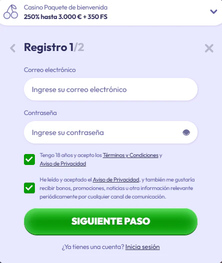Creación de perfil e inicio de sesión en Infinity Casino
